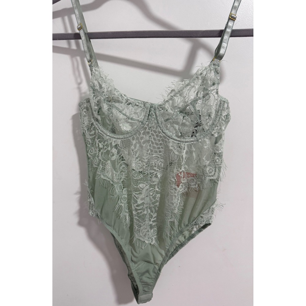 Miss Lola Sage Green Lace Teddy Bodysuit Bralette Thong by‎ Hera Collection S